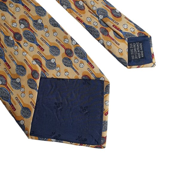 Philippe Vendome Necktie Paris Tennis Racket Balls Sports Silk France Vintage - Picture 5 of 5